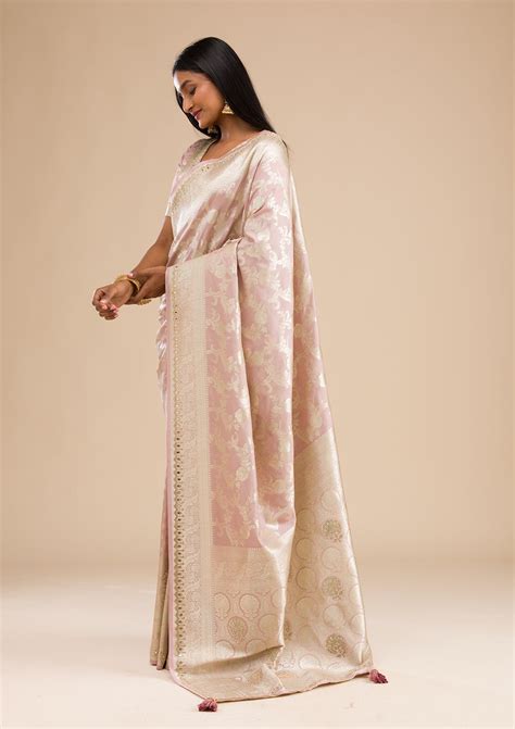 Buy Lavender Zariwork Banarasi Silk Saree - Koskii