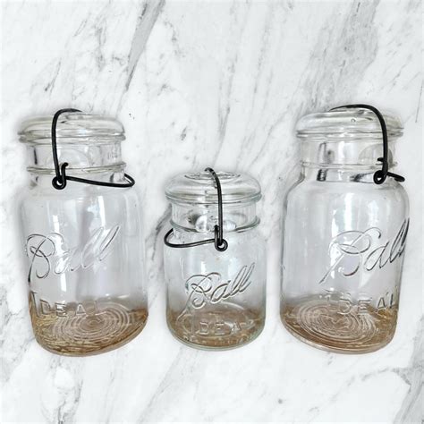 Ball Ideal Quart Pint Canning Jars,wire Bail Handle,set of 3,glass Lid ...