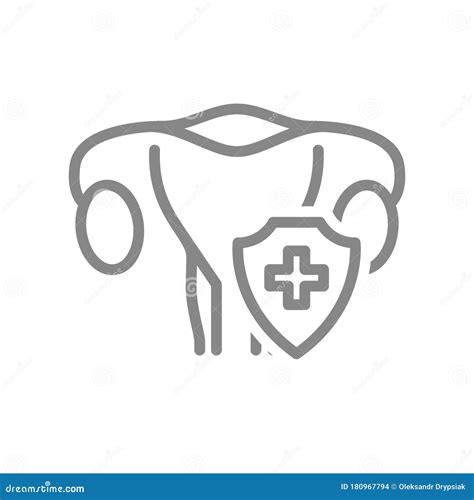 Protected Woman Uterus Line Icon. First Aid for Female Reproductive System Disease Symbol Stock ...