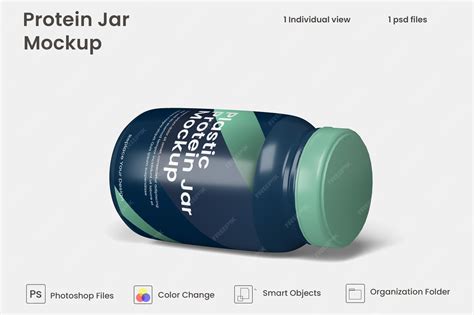 Premium PSD | Plastic whey protein powder jar mockup premium psd