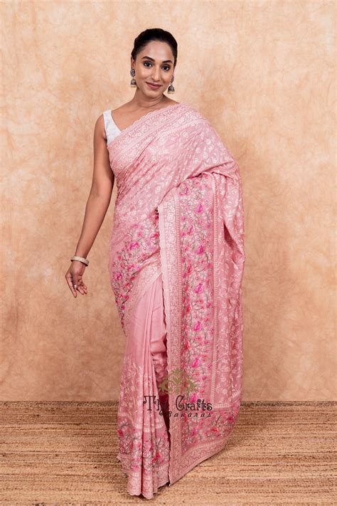 Pure Munga Silk Banarasi Saree - Chikankari all over – The Crafts Banaras