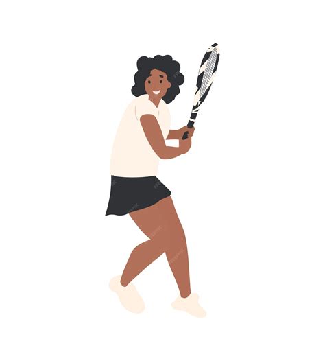 Premium Vector | Tennis player black woman, cartoon flat woman in ...