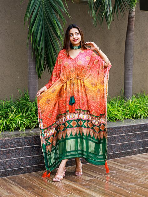 Multi Color Bandhej Digital Print Pure Gaji Silk Kaftan – Looknbook Art