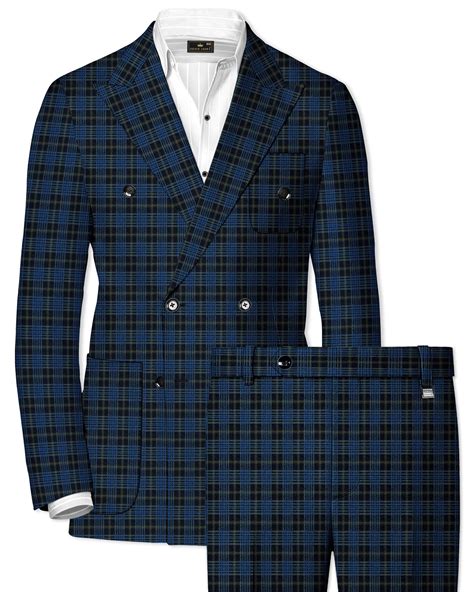 Fiord Navy Blue with Black Russian Checks-Plaid Premium Terry Rayon ...