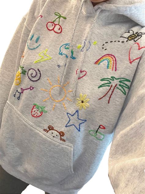 Custom Hand-embroidered DOODLE Sweatshirt | Made to Order | One of A ...