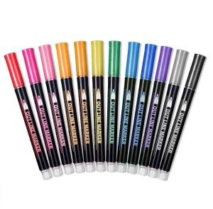Flipkart.com | DEZIINE 12 Colors Metallic Marker DoubleLine Outline ...