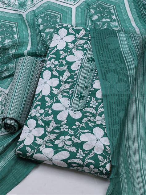 Floral Printed Cotton Blend Unstitched Suit With Dupatta – mbz.in