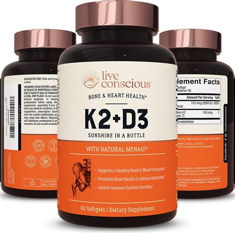 Buy Live Conscious Vitamin K2 MK7 with D3 Supplement by LiveWell | Bone & Heart Health Support ...