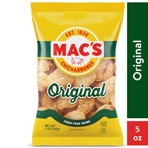 Mac's Chicharrones Original Flavored Crispy Fried Pork Skins, 5 oz Bag ...