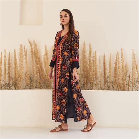 Buy Black Side Slit Dress with Long Shrug | Rustorange