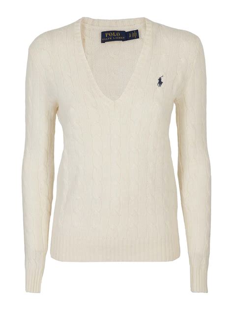Polo Ralph Lauren Cable-knit V-neck sweater - White|2115086569015
