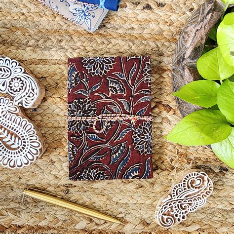 Handmade Upcycled Ajrak Maroon With Blue Flower Jaal Bahi Diary A6 ...