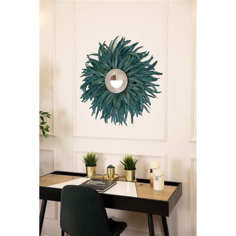 Oglinda decorativa cu pene verzi Ammy, Ø 75-80 cm - eMAG.ro