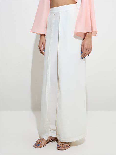 Buy Vark Off-White High-Rise Palazzos from Westside