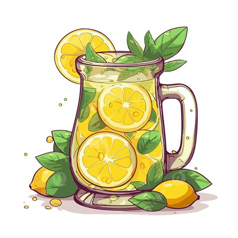 Glass Of Lemonade Vector, Sticker Clipart Pitcher With Lemon Juice And ...