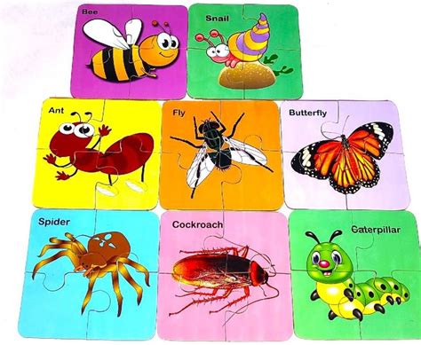 PETERS PENCE Wooden Multi-Color 8 SET OF INSECT PUZZLE CARDS for Kids ...