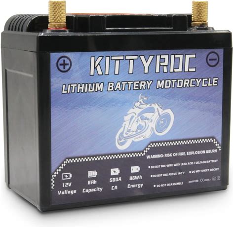 KITTYROC 12V Lithium Motorcycle Battery 8Ah 500A, LiFePO4 Battery with Smart BMS, Replacement ...