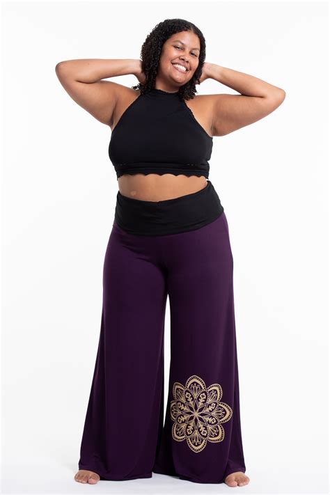 Plus Size Mandala Print Wide Leg Palazzo Harem Pants Cotton Spandex in