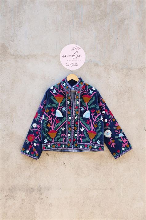 Buy Suzani Embroidery Cotton Velvet Jacket, Kimono Jacket Handmade Soft ...