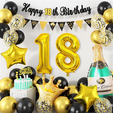 Buy Black Gold 18th Birthday Decorations, Happy 18th Birthday Party ...