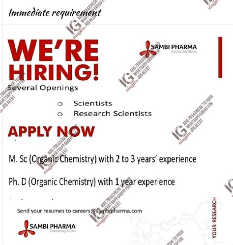 Sambi Pharma jobs for M.Sc Ph.D apply now