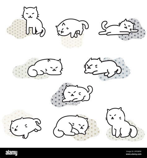Simple Cute Art Styles Vector Set Of Cute Cartoon Style Cat In