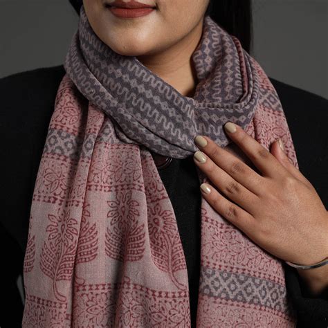 Brown Bagh Hand Block Printed Merino Woollen Stole