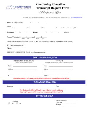 Fillable Online CONTINUING EDUCATION TRANSCRIPT REQUEST FORM Fax Email ...