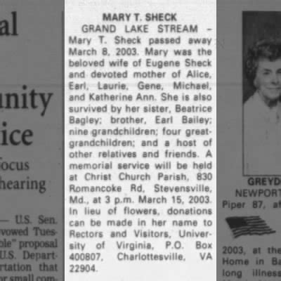Obituary, Bangor Daily News, Wednesday, March 12, 2003, p. B8 ...