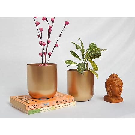 ecofynd 4.3 inches Round Metal Planter for Home Decor, Pack of 2 (Gold ...