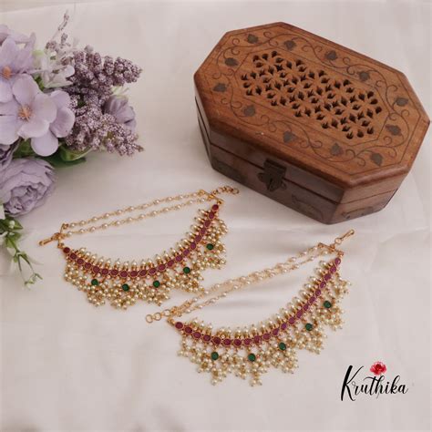 Beautiful Kemp Guttapoosalu Earchains Chempaswaralu EC8 – Kruthika ...
