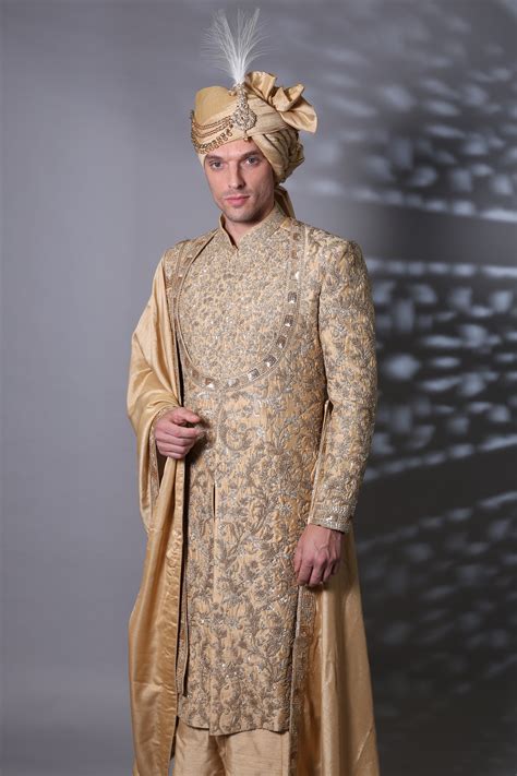 Golden Sand Sherwani | Royal Embroidery - Bharat Reshma