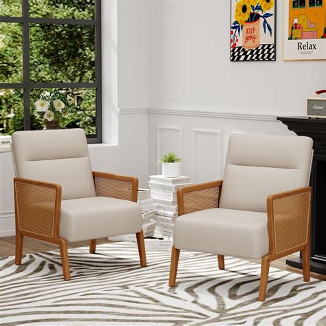 Amazon.com: Yongchuang Beige Accent Chairs Set of 2 Upholstered Living ...