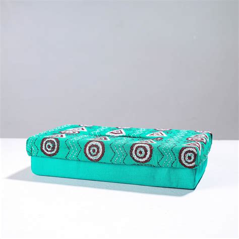Blue Handcrafted Bengal Kantha Work Tissue Box