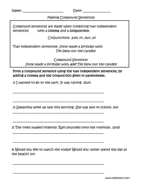 Compound Sentences Worksheet 的图像结果