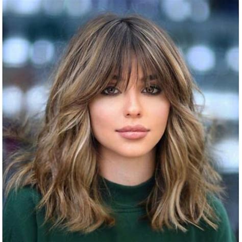 Short Brown Bob Wigs with Bangs Medium Length Brown Mixed Blonde Wigs ...