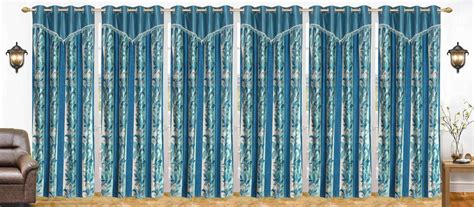 Buy Ville Style Readymade Designer Blue Polyester Long Door Floral ...