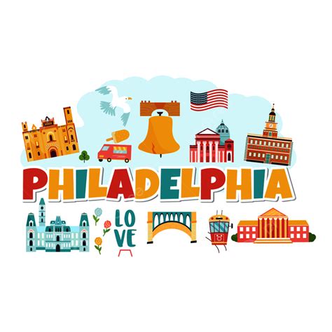 Bandera Brillante De Filadelfia Con Puntos De Referencia Y Símbolos PNG ...
