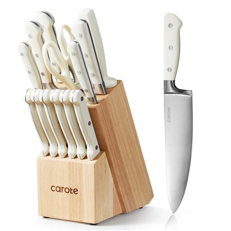 CAROTE 14 Pieces Knife Set with Wooden Block Stainless Steel Knives ...