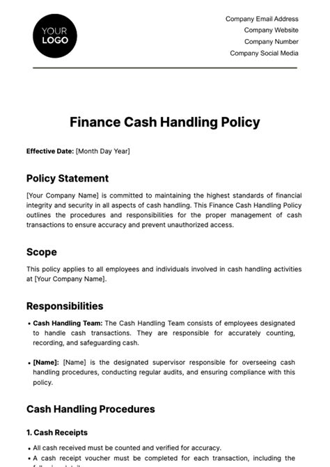 Printable Cash Handling Procedures Template at Monte Rodriquez blog