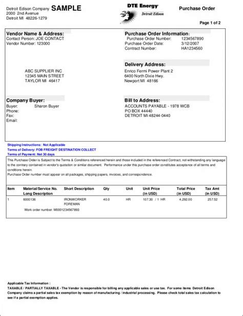 Image result for Purchase Order Sample