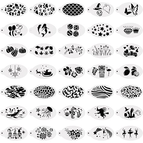 Jecery 36 Pcs Face Paint Stencils Reusable Makeup Temporary Tattoos ...