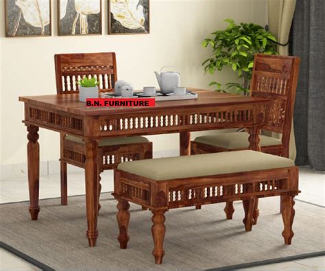 BN Furniture Solid sheesham Wood Traditional Design 4 Seater Dining ...