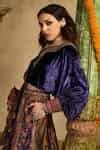 Buy Blue Velvet, Silk, Handloom Cotton Embroidery, Blouse And Floral ...