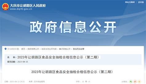 2023年黑龙江省大庆市让胡路区食品安全抽检合格信息公示（第二期）-中国质量新闻网