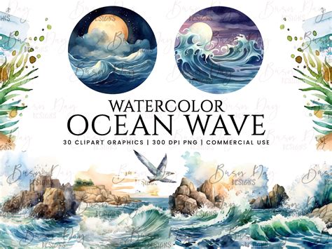 Watercolor Ocean Wave Clipart Bundle Graphic by busydaydesign ...