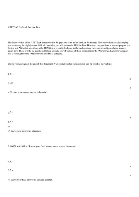 ATI TEAS 6 – Math Practice Test with Questions and Answers ...