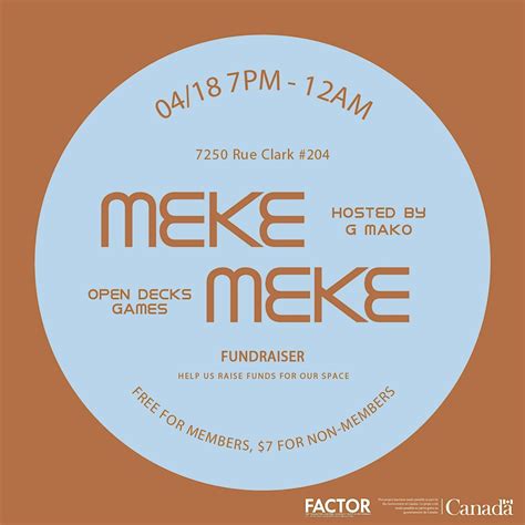 MEKE MEKE: Club Sagacité Fundraiser, Club Sagacité, Montréal, 18 April ...