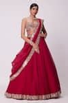 Buy Red Georgette, Organza Mirrors Sweetheart Neck Flared Work Lehenga ...