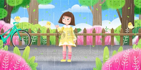 谷雨女孩走在街道上突然下雨了插画图片下载-正版图片401702350-摄图网